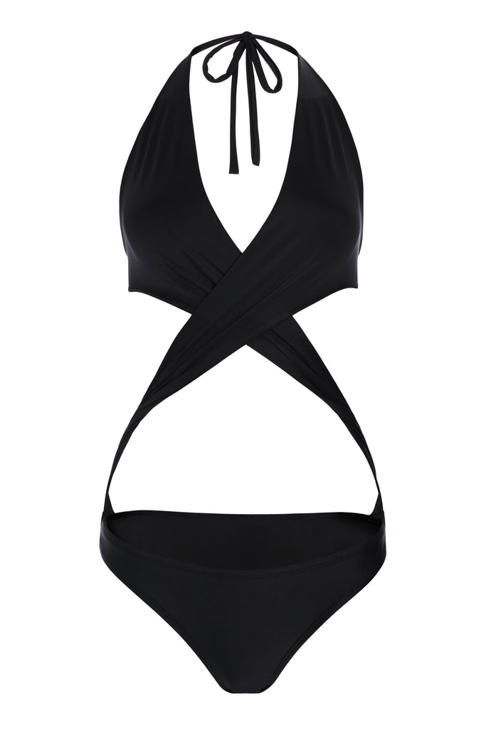 Black Halter One Piece Swimsuit - Black Strappy One Piece Swimsuit - Bathing Suit for Big Bust