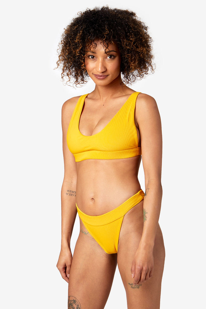 The Dreamer Top - Yellow Ribbed Swimsuit - Yellow Ribbed Bikini Set - Sporty Bikini