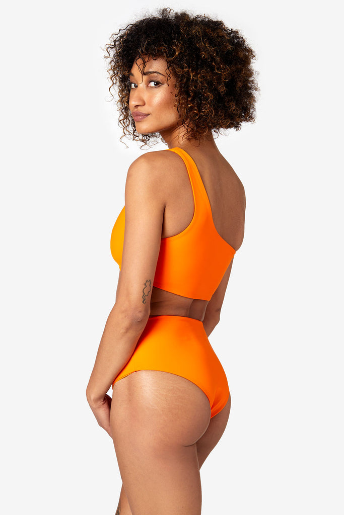 The Flirt Top - Orange Asymmetrical Bikini Top - One Shoulder Swimsuit Two Piece - Orange Bikini Set