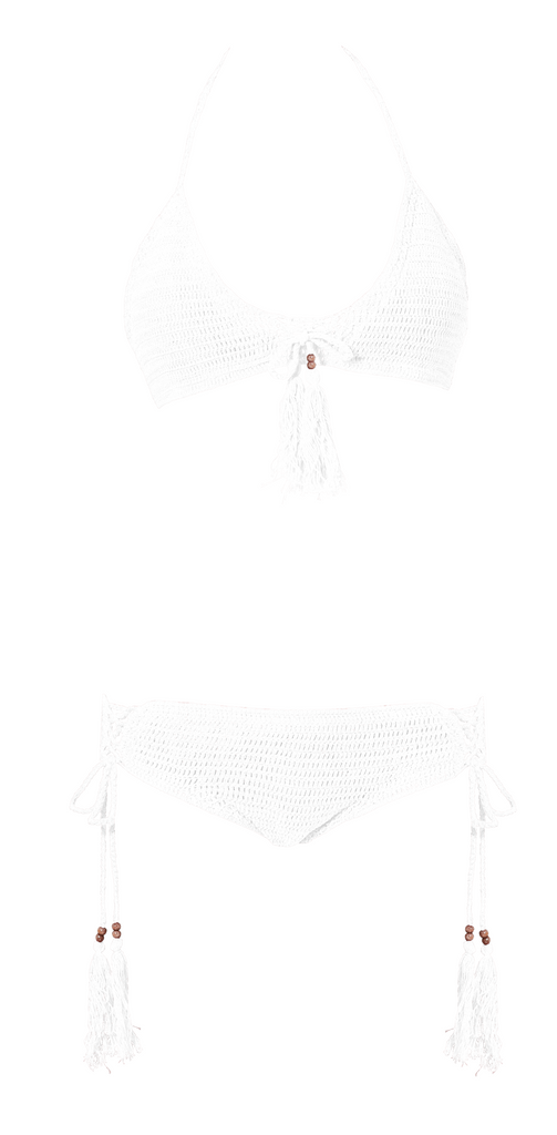 White Crochet Bikini Bottom - White Crochet Bikini - Side Tie Bikini Bottom