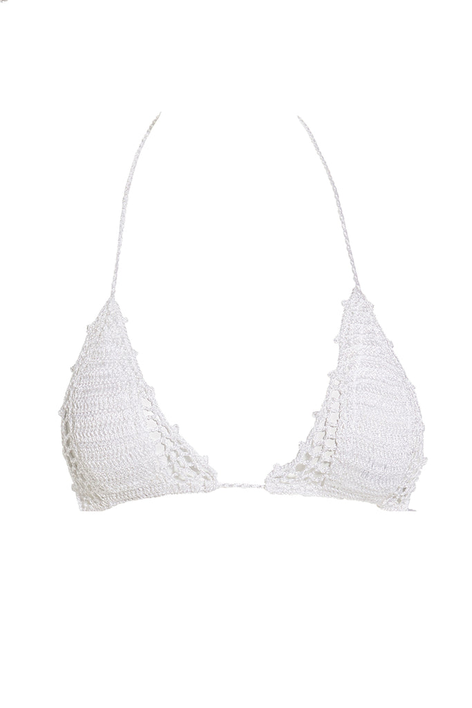 Itsy Bitsy Triangle Top - White Crochet Halter Bikini - Crochet Micro Bikini Set